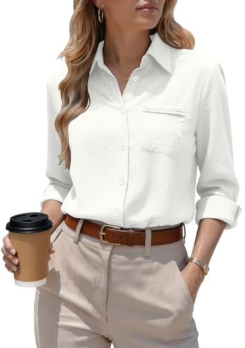 Odosalii Womens Button Down White Shirt Long Sleeve Button Up Dress Shirt