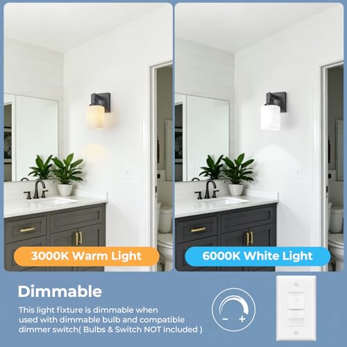 Image of Set of 2 Wall Sconces for Bathroom, Black Bathroom Vanity Light,Modern Wall Sconces Indoor with Square Frosted Glass,Farmhouse Wall Lamp for Bedroom Living Room Mirror Hallway