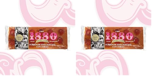 1880 - Turrón de Yema Tostada con Cereza 'Rilsan'300g, Tableta con Almendras Seleccionadas, Textura Cremosa, Calidad Suprema, Turrón clásico, Artesanal, Receta Tradicional, Regalo Navideño