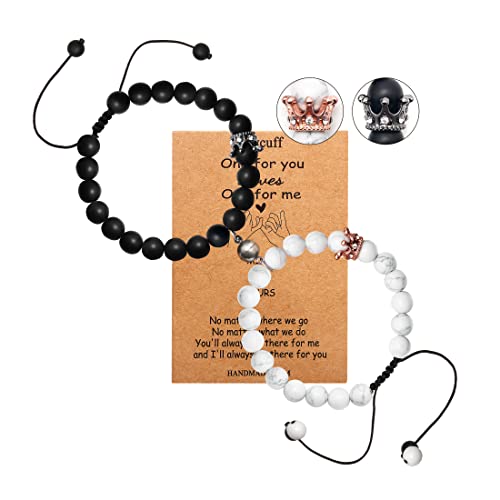 JoycuFF Matching Couple Bracelets For Men Women Him Or Her Boyfriend And Girlfriend Connecting Love Bracelets Gifts For Anniversary Birthday Christmas Beaded Jewelry, 7 inches, Stone, No Gemstone