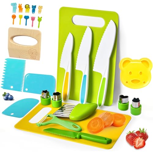 27 Pcs Montessori Kitchen Tools for Toddlers, Kids Knives for Rea...