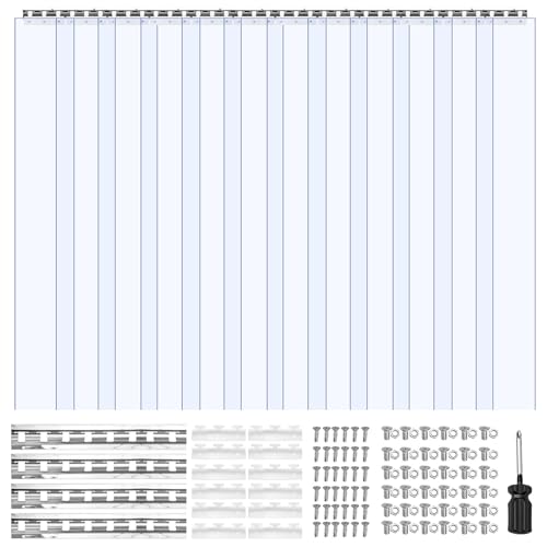 VEVOR Rideau Lanière PVC 1,8x2,1 m Rideau Lamelle Plastique Transparent de Porte, Lot de 12, Bande Isolation Thermique Coupe Vent, pour Portes de...