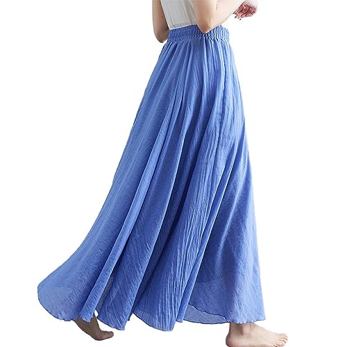 Damen Retro Langrock Elastische Taille Maxirock Baumwolle Leinen...