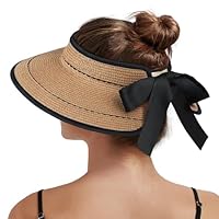 Creekstone Sun Visor Hats for Women Straw Visor Wide Brim UV Protection Packable Summer Beach Hat Ponytail Travel UPF 50+ (CA/US, Alpha, One Size, Khaki with Lace)