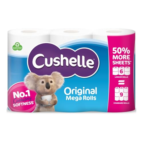 Cushelle Original 6 Roll, Mega Toilet Rolls, 50% More Sheets