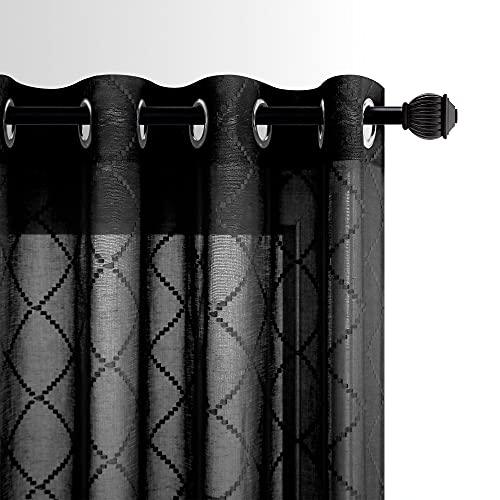 KOUFALL Lot de 2 Rideaux Noirs de 213,4 cm de Long pour Salon, Chambre à Coucher, 132 x 213,4 cm de Long, voilages à œillets, Motif géométrique marocain en Losanges
