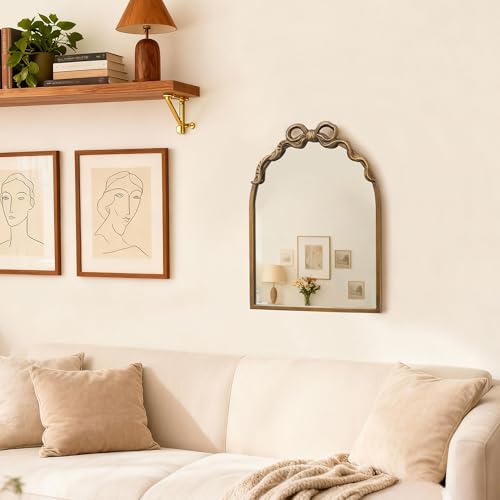 Image of Gold Bow Vintage Small 13x17 Arch Unique Wall Ornate Antique Mirror