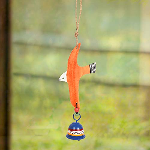 Image of Aakriti Art Creations Orange Flying Bird Wind Chime with Metal Bell | Handmade Wooden & Metal Wind Chime | Matte Decorative Wind Chimes for Balcony, Garden & Home, Living Room & Gifting