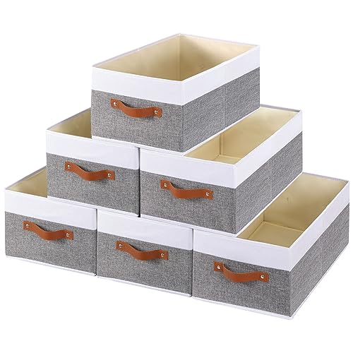 YheenLf Storage Basket for Shelves 6-Pack Closet Bin with Handles, Open Foldable Box, Fabric Containers Clothes Boxes