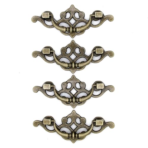 MSolid 4 PCs Vintage Antique Brass Bail Pull Handle for Wooden Drawer Cabinet Cupboard, Length 3.8-in (9.7 cm) and Height 1.6-in (4 cm)