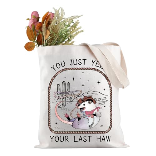 JXGZSO Funny Possum Tote Bag - Haw Possum Lover Cowboy Tote Bag Gift