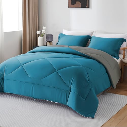 beeweed Double Size Duvet, 10.5 Tog Down Alternative Comforter Set with 2 Shams, Reversible Coverless Duvet Microfiber Soft Warm Bed Quilt for All Seasons, Machine Washable, 200x200cm