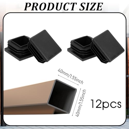 12 Pack Square End Caps 40x40 mm Plastic Hole Plugs Black Fence Post Pipe Cover Fitness Equipment Furniture Finishing Plug for Square Tubing Post - Image 2