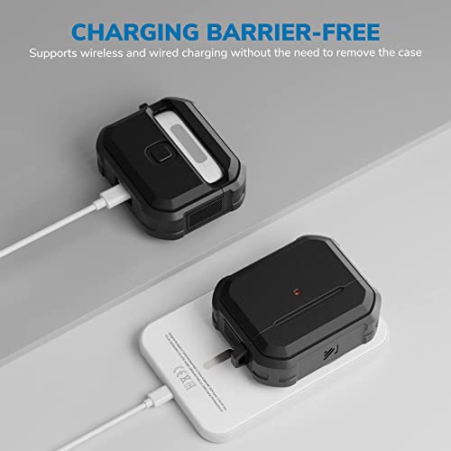 Airpods 3Rd Generation Case (2021), Atemto Full-Body Hard Shell Protective Apple Airpods 3 Case Cover Protector With Carabiner Support Airpods Gen 3 Wireless Charging[Front Led Visible], Black #TOP2