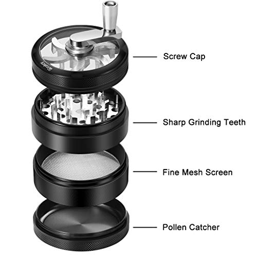 Hand Spice Herb Grinder Unbreakable Aluminum Grinder for Herb and Spice Lightweight for Easy Storage and Carrying 4 Parts (black) - Thumbnail 2