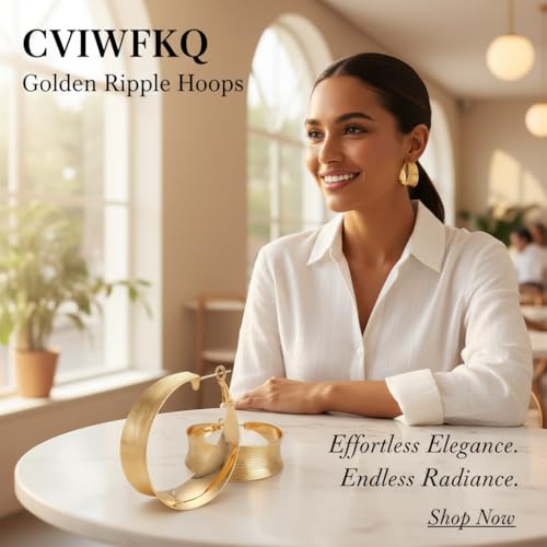Statement Chunky Gold Hoop Earrings for Women, Large Wide 80MM Vintage Silver 70s 80s Dangle Earrings Drop Ear Jewelry Gifts for Prom & Wedding-Gold Draw wire by CVIWFKQ - Used condition - Image 4