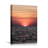 Canvas Wall Art Sun Setting into The Ocean I Coastal Multicolor Photography Relax/Calm Romantics Sunset - 12x18 inches