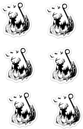 Pack of 6-2'' Stickers - Fishing Hunting Sticker - Waterproof Vinyl for Car Phone Water Bottle - Ducks Fish Hook Decal - Black, Rustic, Cartoon Style image 2