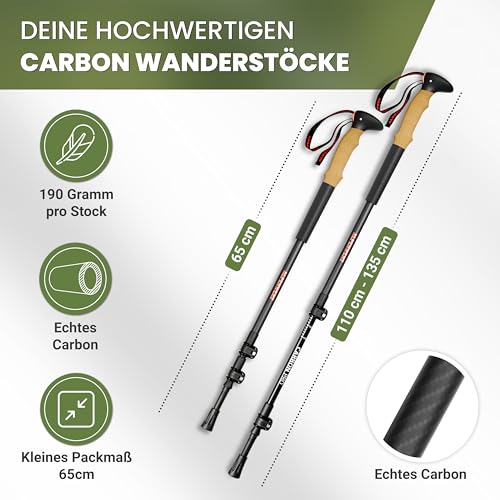 ALPENWERT Wanderstöcke [Carbon & Aluminium] Walking Stöcke für Damen und Herren - Teleskop Trekkingstöcke mit Korkgriff zum Wandern… – Ansicht 4