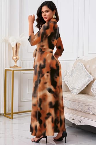 Image of Runwind Women Church Maxi Dresses 3 /4 Sleeve Button Down Print Casual Office Dress African