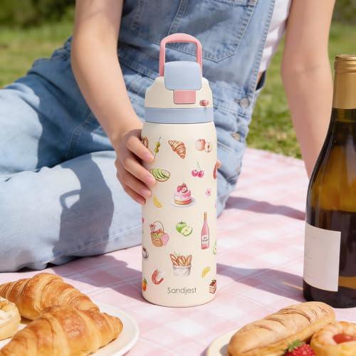Image of Picnic Stainless Steel Water Bottle, Vacuum Insulated, Push-Button Lid, 32 oz, Gifts for Women Girls Friends Teens Birthday Christmas
