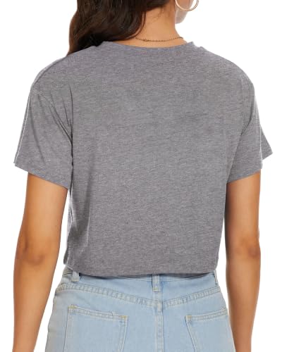 Image of Womens Crop Tops Summer Short Sleeve Round Neck T-Shirts Loose Fit Blouse | Chicgal Soft Elastic Fabric, Short Crop Design, Multiple Colors, Different Sizes XS-XL, Work Daily School Teacher Pants Skirt