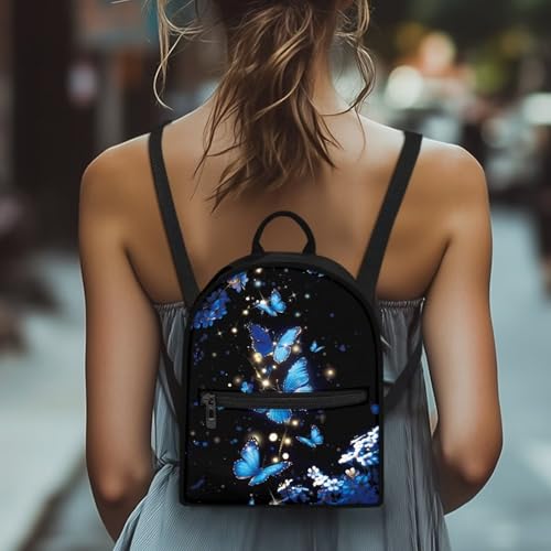 HUGS IDEA Blue Butterfly Backpack for Women Cell Phone Backpack Small Travel Backpack Womens Shoulder Bag Mini Daypack for Travel Party Casual Makeup Backpack for Girls4