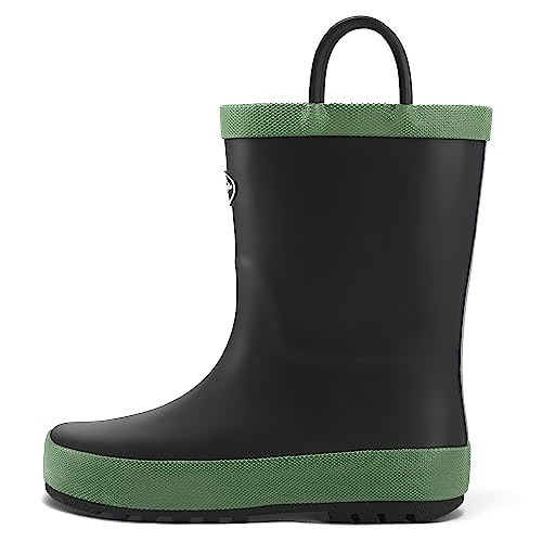 KomForme Kids Rain Boots, Waterproof Rubber Matte Boots with Reflective Stripes and Easy-on Handles Black, 1 Big Kid
