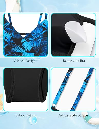 Image of Girls Swimsuit V Neck Bikini Set Color Block with Cover Up 3Pcs Bathing Suits
