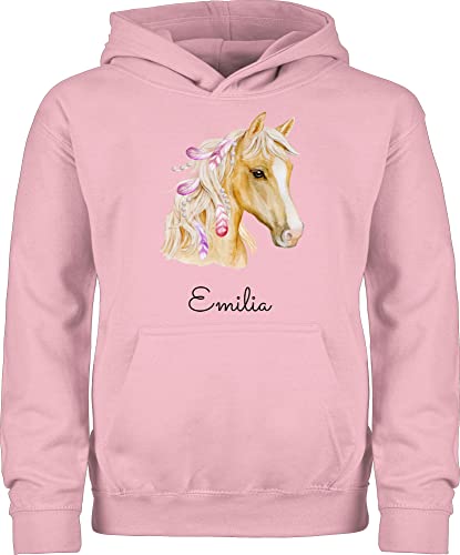 Kinder Hoodie Jungen Mädchen - Pferd Pferde - Pferdekopf - 128 (7/8 Jahre) - Hellrosa - pullover für pferdemädchen pferdepullover reiten horse pulli pferdepulli reitoberteil reiter horses
