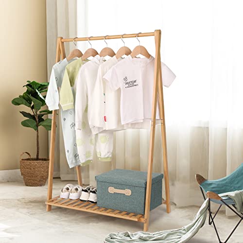 Jotsport Small Clothes Rack Kids Dress Up Storage For Playroom, Toddlers Bedroom, Bamboo Child Garment Rack With Storage Shelf, Kids Clothing Rack Costumes Organizer #TOP2