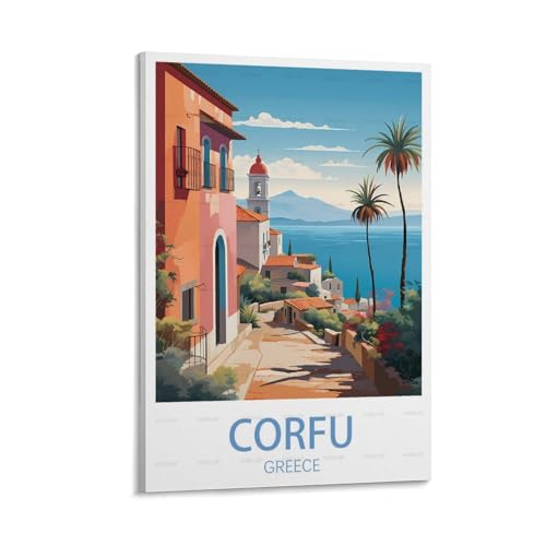 Poster Corfou Grèce voyage vintage pour habiller un mur vide de salon sur toile