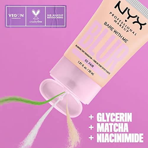 NYX Professional Makeup Fond de Teint Effet Flouté Bare With Me Blur Couvrance Moyenne Fini Naturel Niacinamide Matcha & Glycérine Hydratation Jusqu'A 12H Teinte : Fair 02 - vue 2