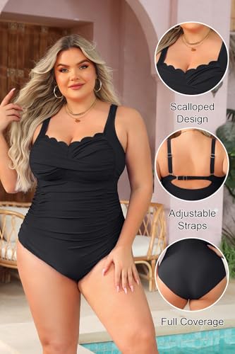 Image of Aqua Eve Womens Plus Size One Piece Swimsuit- Tummy Control Bathing Suit Full Coverage Swimwear