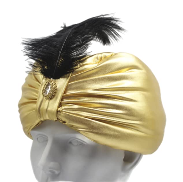 Sultan Hat Turban Halloween Fancy Hat Sultan Headpiece Headwear Indian Feather Hat Arab Hat Pleated Prince Hat with Feather King Cosplay Hat Carnival Feather Headdress Halloween Party Funny Hat - Image 3