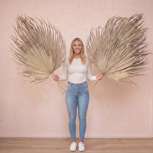 Layhit 6 Pcs 4.3ft Jumbo Natural Dried Palm Leaves Tall Boho Home Decor Tropical Dried Palm Leaves Rustic Wedding Centerpieces for Home Wedding Farmhouse Party Anniversary Boho Decor