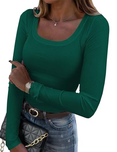 Image of Zeagoo Long Sleeve Shirts for Women 2025 Fall Fashion Tshirts Casual Scoop Neck Undershirt Tee Work Top Green