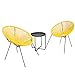 DlandHome Un set di sedie rotonde 2X con tavolino, poltrona relax, stile vintage, acciaio verniciato, mobili da giardino per esterni Giallo