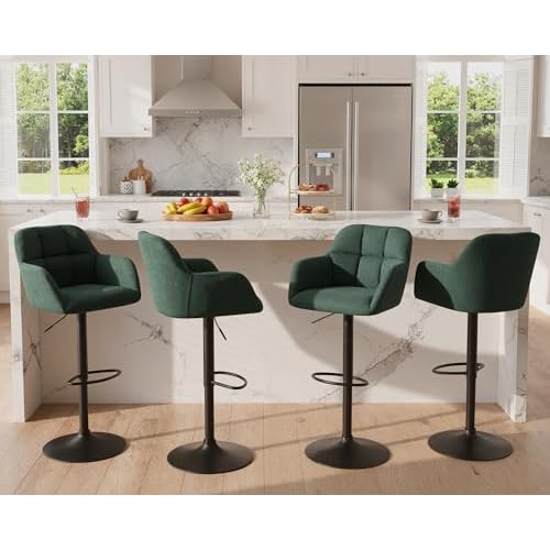 HNY Modern Counter Height PU Leather Bar Stools Set of 2, Barrel Swivel Counter Stools with Backs and Arms Upholstered Bar Height Chairs with Metal Base, Adjustable Barstools for Kitchen Isl