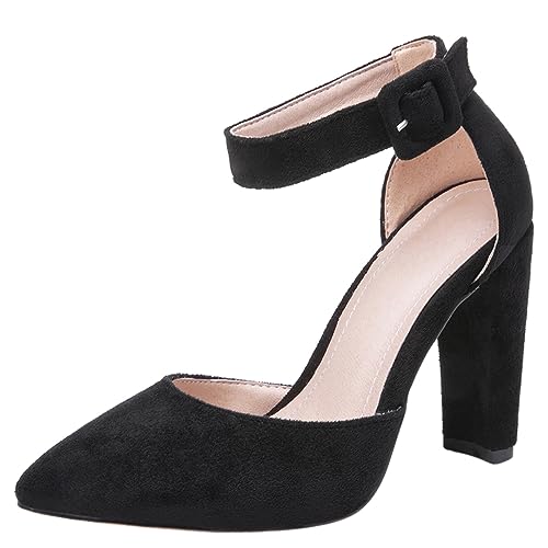 Sandales à talon carré Lizoleor pour femme avec bride cheville et bout pointu noir taille 36.5
