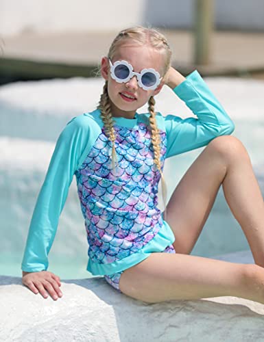 Unifaco Toddler Girls Tankini 3D Fish Scale Stylish Bathing Suit Swimsuit Long Sleeve Shirt And Bikini Bottom #TOP5