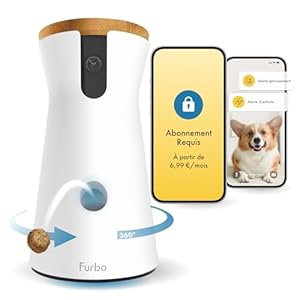 Furbo Caméra pour Chien 360° – Pack avec alertes de sécurité Maison [ABONNEMENT Premium]: Caméra HD Intelligente avec app, Vision Nocturne, Suivi Auto, Lancer de friandises, Alerte aboiement avancée