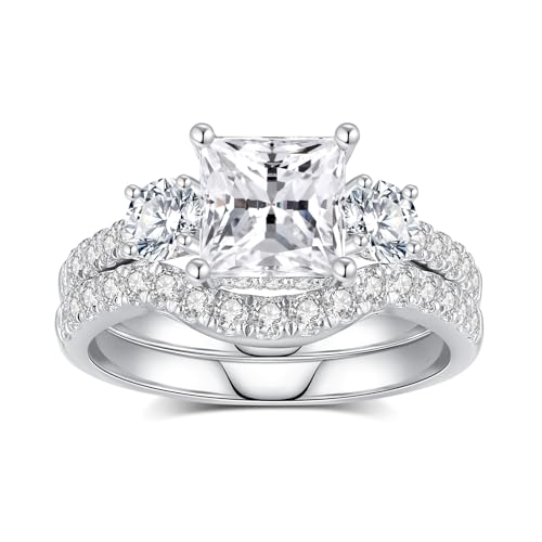 Image of Moissanite Wedding Ring Sets D Color VVS1 Moissanite Ring Sets,Moissanite Engagement Ring 18K White Gold Plated 925 Sterling Silver Moissanite Ring