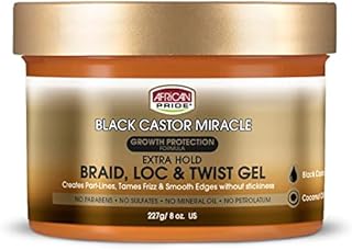 African Pride Black Castor Miracle Extra Hold Braid, Loc, Twist Gel, Tames Frizz & Edges, No Parabens, No Sulfates, No Mineral Oil, No Petrolatum, Contains Black Castor & Coconut Oil, 8 oz