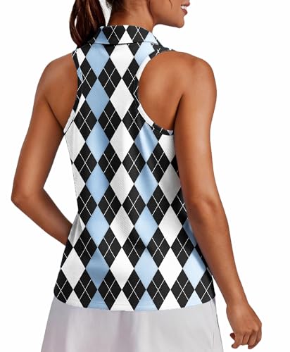 Image of PINSPARK Womens Golf Shirt UPF 50+ Sleeveless Collared Shirts Quick Dry Tennis Polo V-Neck Racerback Athletic Workout Tank