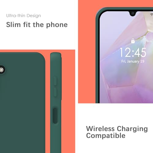 Image of YATWIN Silicone Back Case for Samsung Galaxy A35, Soft-Touch Phone Back Cover for Samsung Galaxy A35 - Dark Green