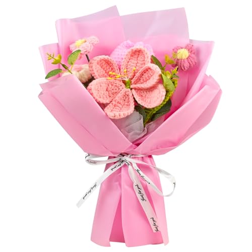 ELLECILA Crochet Tulip Bouquet - Knitted Smile Tulip Bouquet Crochet flowers for Home Decoration Crochet Flowers Artificial Floral Gifts for Birthday, Christmas, Mother’s Day, Val (C)