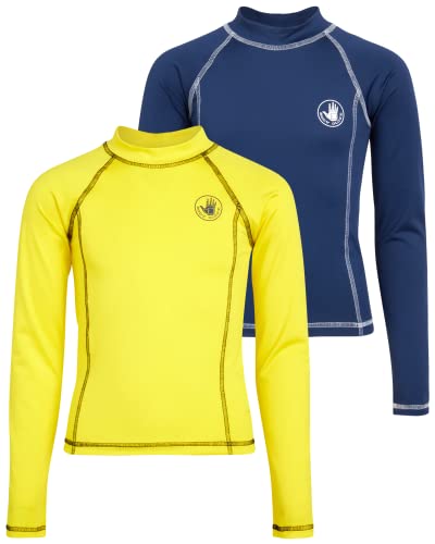 Body Glove Boys' Rash Guard ? 2 Pack Upf 50+ Quick Dry Sun And Sand Protection Long Sleeve Swim Shirt (2T-14), Size 14, Navy/Yellow #TOP21