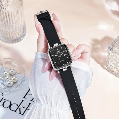 Image of OLEVS Watch for Women Quartz Square Dial Analog Wristwatch Silicone Waterproof Classic Elegant Design Ideal Daily Wear Gift