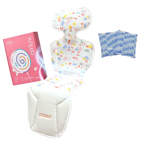 エアラブ4プラス (airluv4+) ロリポップ ファン付ベビーカーシート ファンシート チャイルドシート ベビーカー 保冷剤 保冷シート 扇風機 赤ちゃん 暑さ対策 夏 寝かしつけ 冷感 涼しい (L:ポッピングキャンディ, 保冷剤セット)